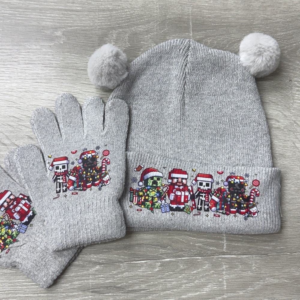 Minecraft Kids Matching Hat and Gloves Set Christmas